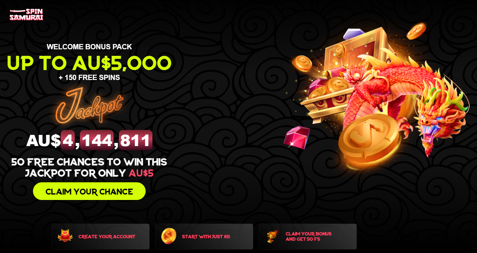 Spin Samurai Casino $5 deposit casino bonus